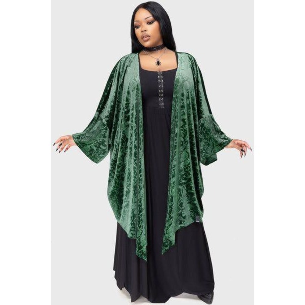 killstar x wizard of oz Emerald Envy Shawl Burnout Velvt Damask Kimono Large